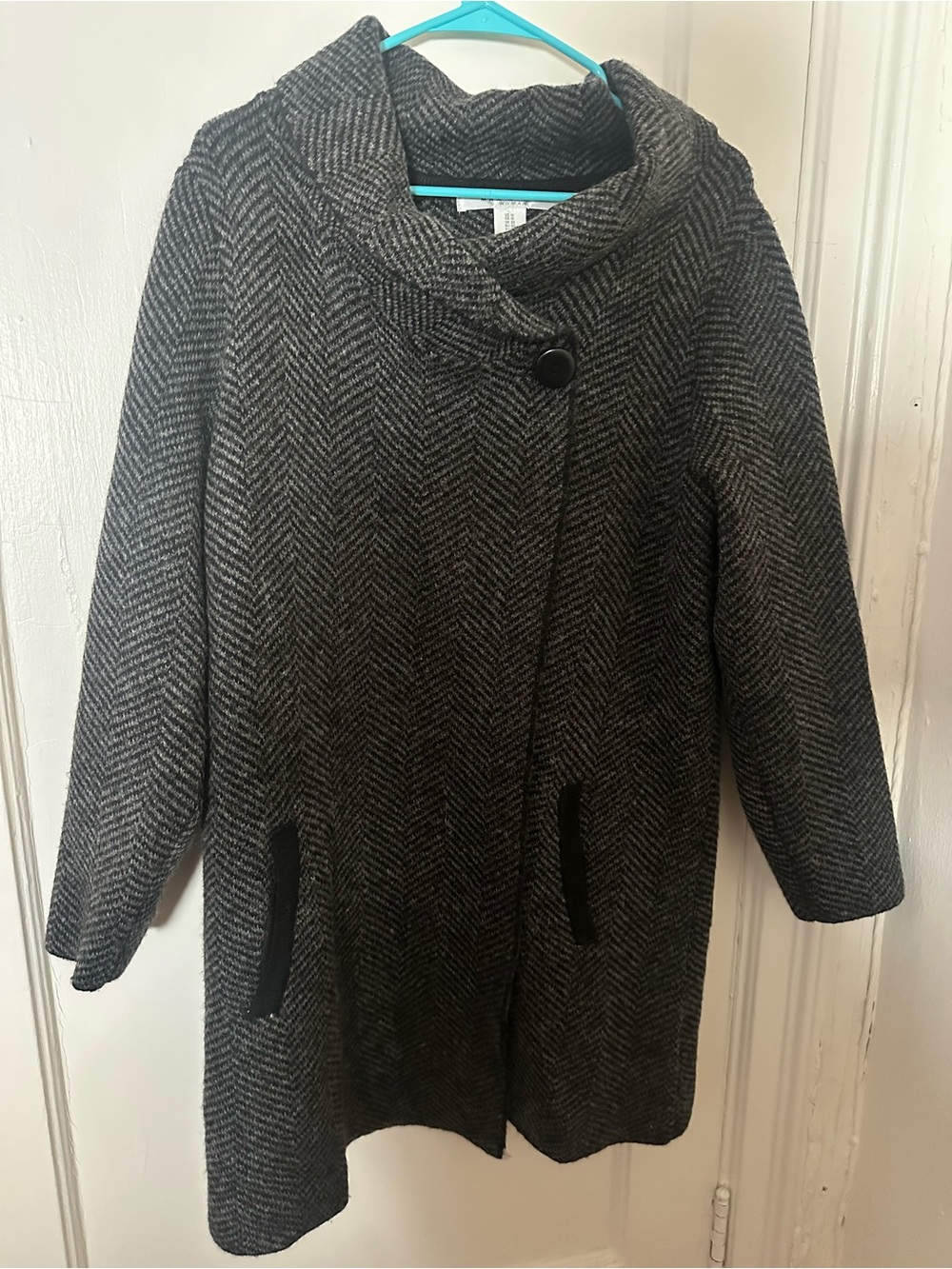 Max Studio Gray Herringbone Funnel Collar Sweater Coat